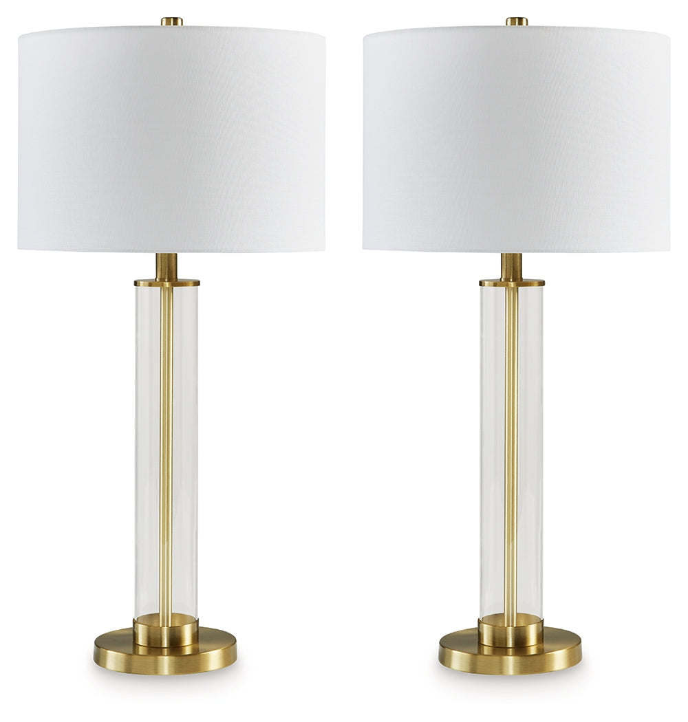 Warmstead Furniture - Ashley Furniture - Orenman Lighting - Glass Table Lamp (Set of 2) / Clear/Brass Finish - L431584