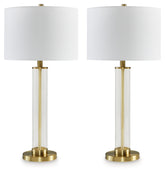 Warmstead Furniture - Ashley Furniture - Orenman Lighting - Glass Table Lamp (Set of 2) / Clear/Brass Finish - L431584