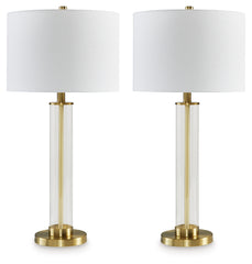 Warmstead Furniture - Ashley Furniture - Orenman Lighting - Glass Table Lamp (Set of 2) / Clear/Brass Finish - L431584
