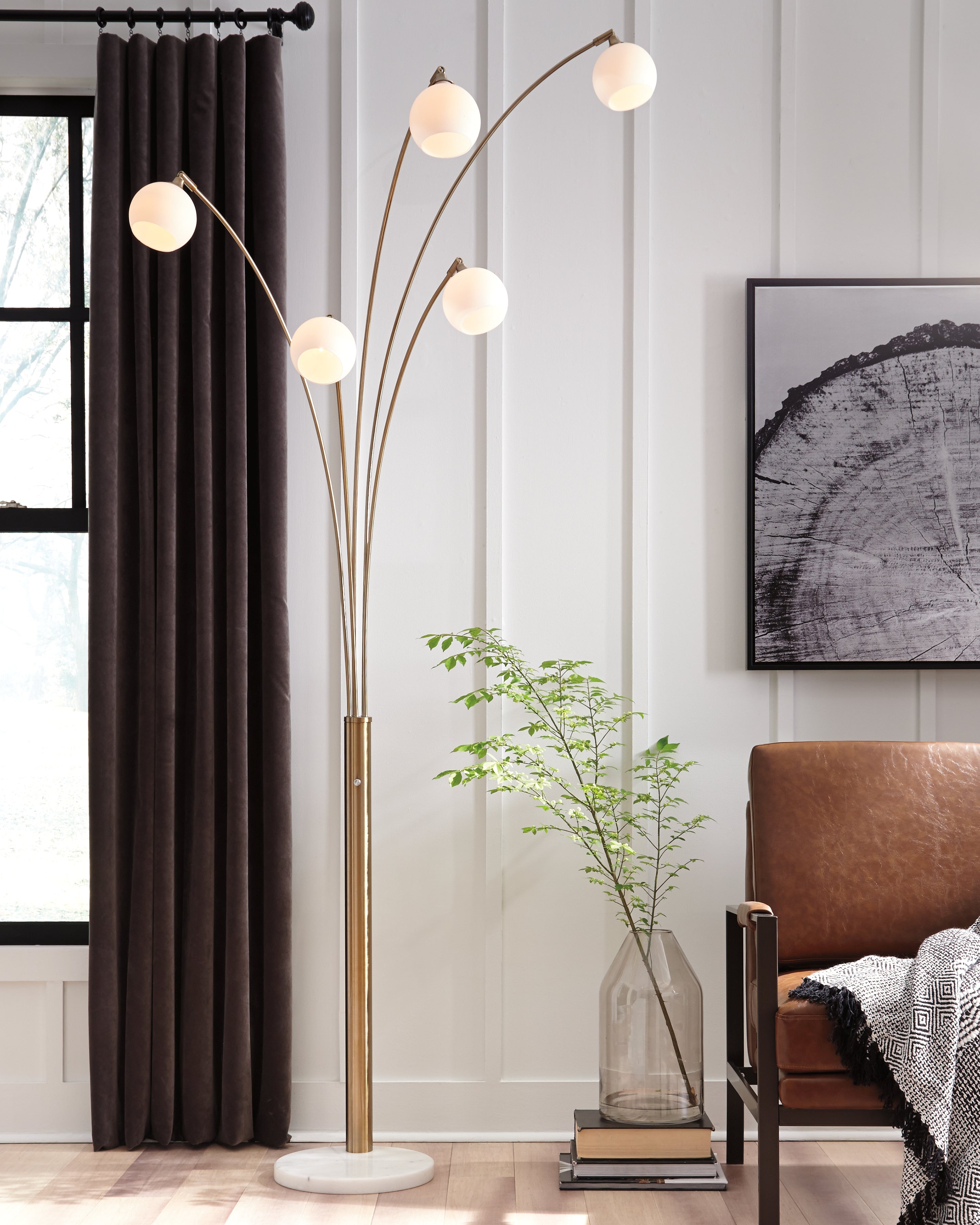 Warmstead Furniture - Ashley Furniture - Taliya Lighting - Metal Arc Lamp (1/CN) / Champagne/White - L725119
