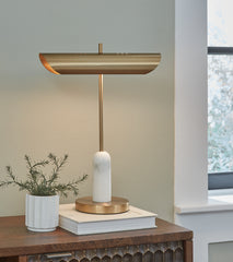 Warmstead Furniture - Ashley Furniture - Rowleigh Lighting - Marble Desk Lamp (1/CN) / Gold Finish/White - L734392