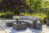 Warmstead Furniture - Ashley Furniture - Petal Road Outdoor - LoveseatSEC/OTTO/TBL Set(4/CN) / Gray - P297-070