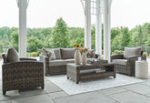 Warmstead Furniture - Ashley Furniture - Oasis Court Outdoor - Sofa/Chairs/Table Set (4/CN) / Gray - P335-081