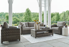 Warmstead Furniture - Ashley Furniture - Oasis Court Outdoor - Sofa/Chairs/Table Set (4/CN) / Gray - P335-081