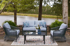 Warmstead Furniture - Ashley Furniture - Bridges Beach Outdoor - Love/Chairs/Table Set (4/CN) - PCP391-080