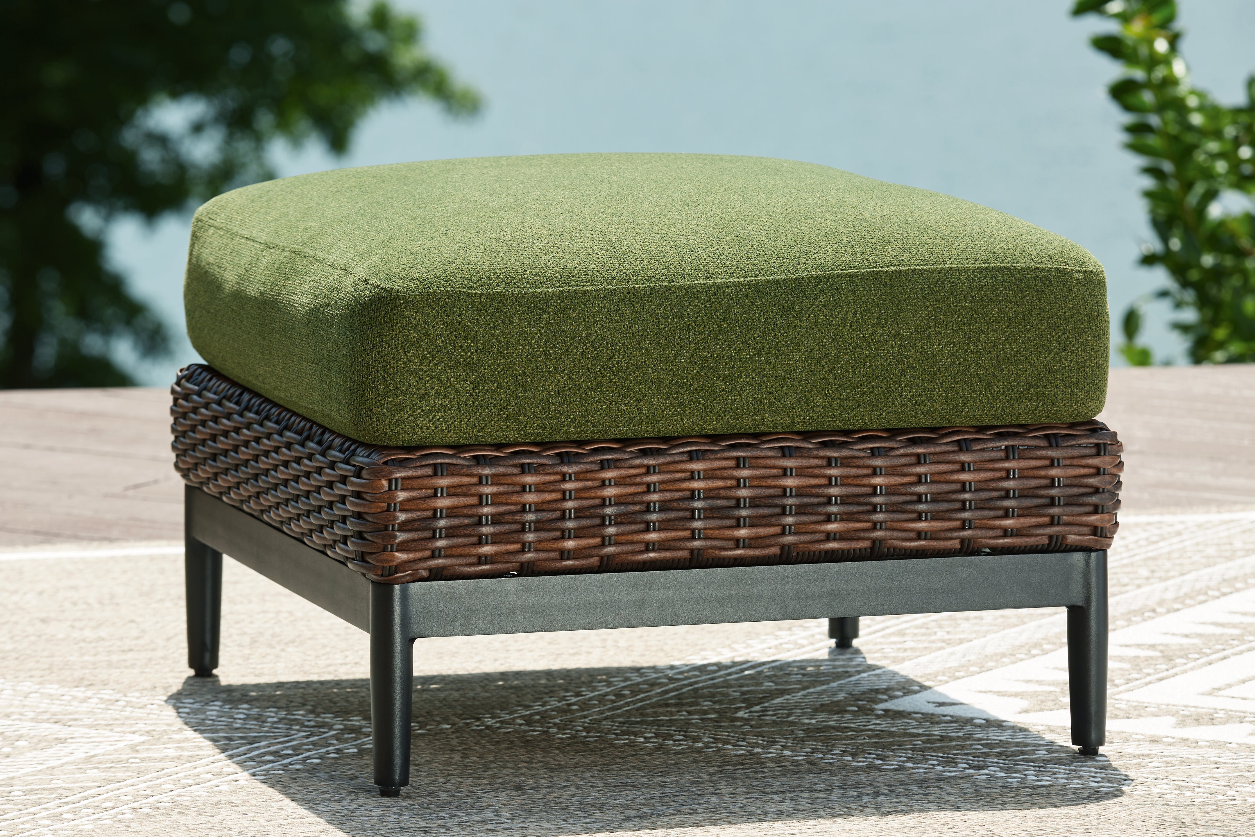 Warmstead Furniture - Ashley Furniture - Horizon Hall Outdoor - Ottoman with Cushion / Brown/Green - P572-814