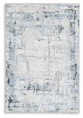Warmstead Furniture - Ashley Furniture - Emertonly Rug - 5' x 7' Washable Rug / Blue/White/Gray - R406982