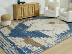 Warmstead Furniture - Ashley Furniture - Varnler Rug - 5' x 7' Rug / Blue/Brown/Tan - R407132