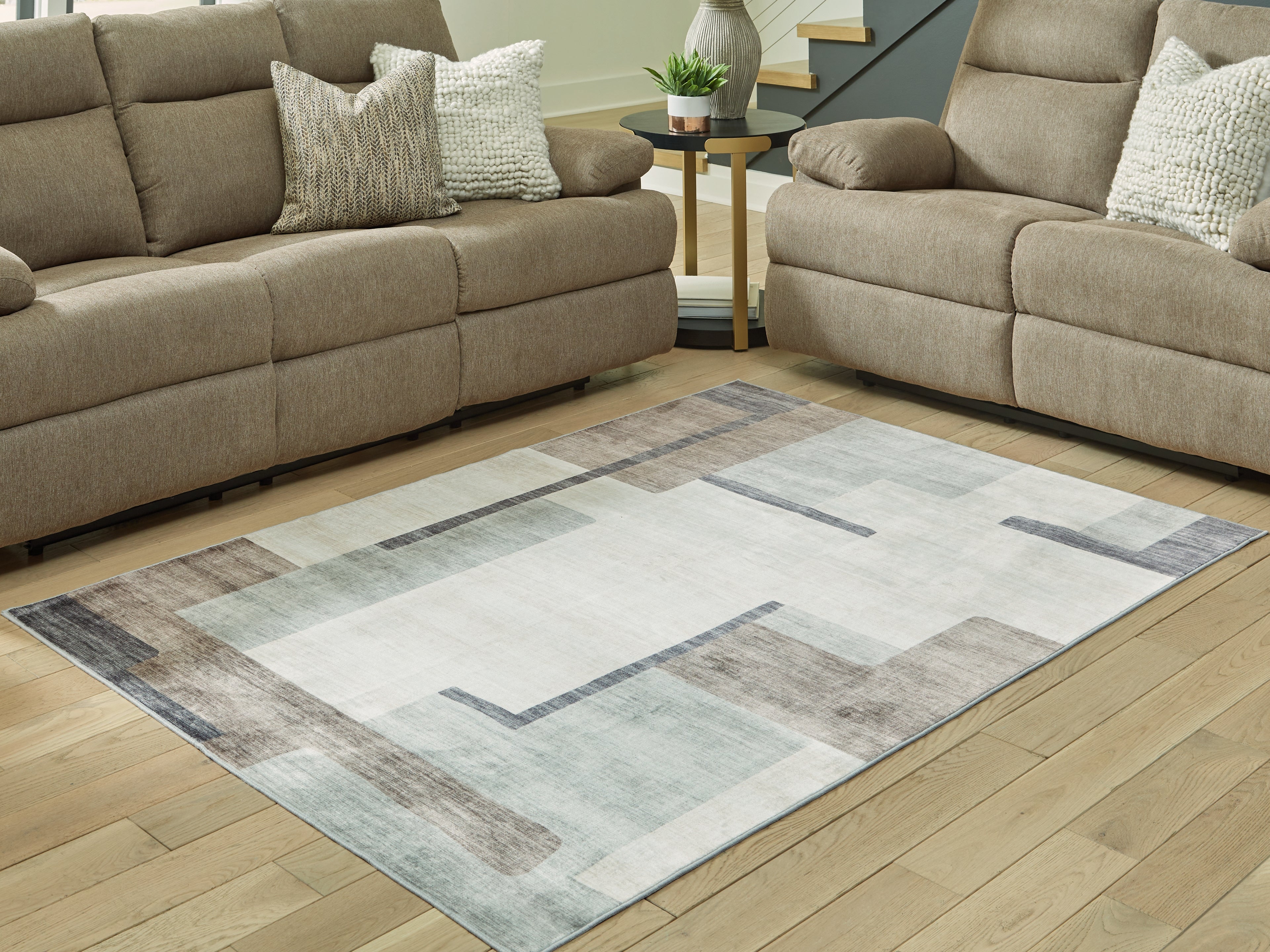 Warmstead Furniture - Ashley Furniture - Larkport Rug - Washable 8' x 10' Area Rug / Cream/Brown/Gray - R407411