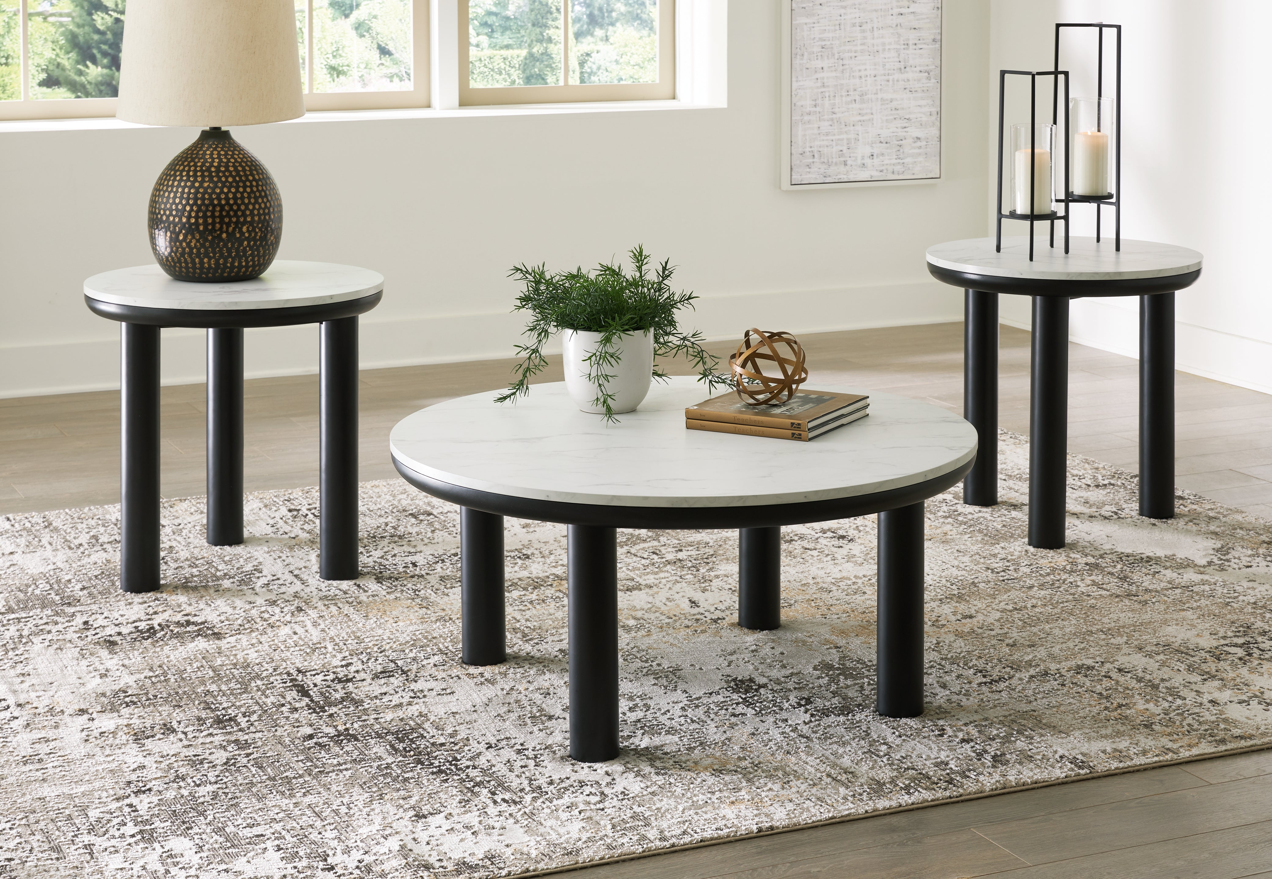 Warmstead Furniture - Ashley Furniture - Xandrum Table (Set of 3) - Occasional Table Set (3/CN) / Black/White - T159-13
