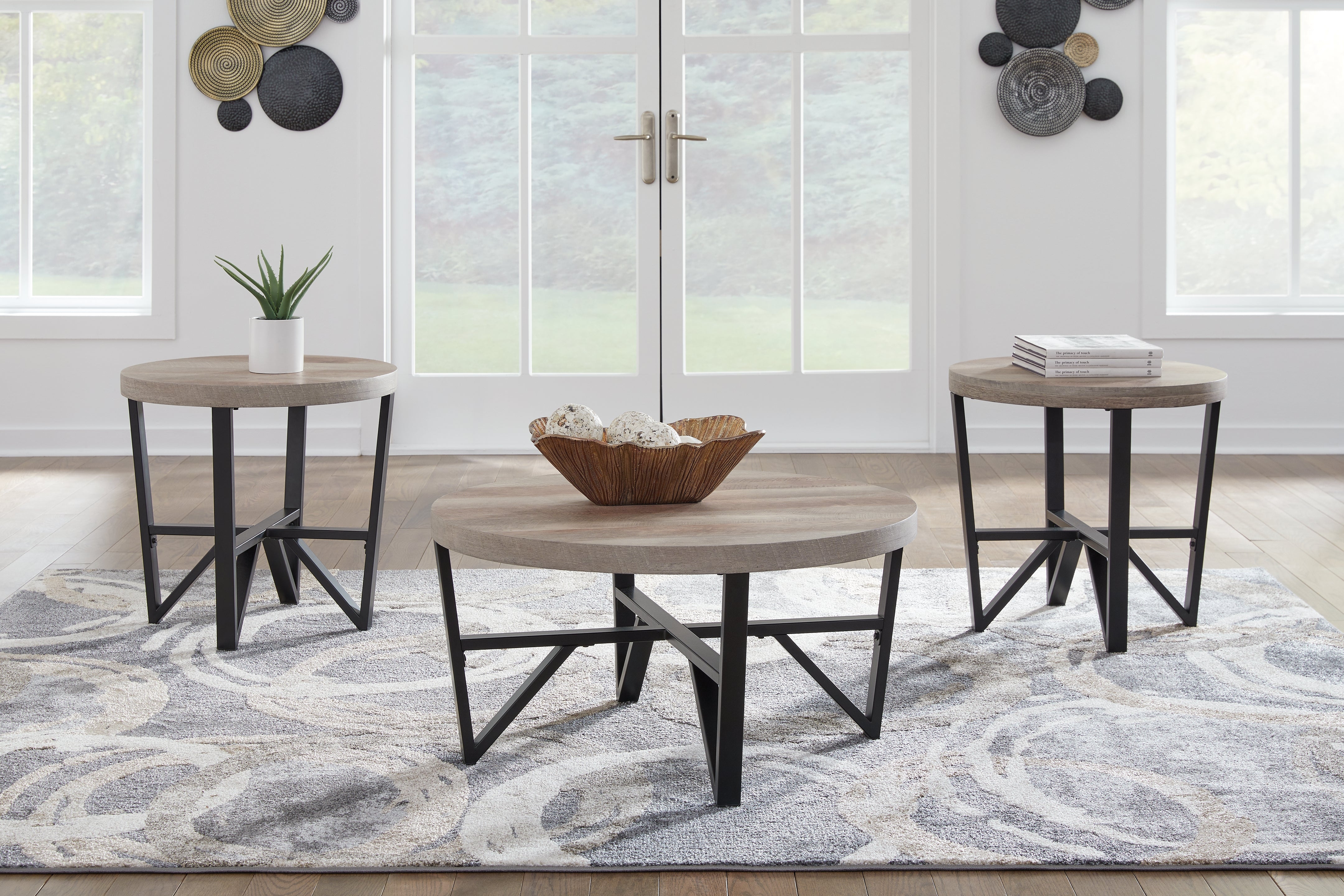 Warmstead Furniture - Ashley Furniture - Deanlee Table (Set of 3) - Occasional Table Set (3/CN) / Grayish Brown/Black - T235-13