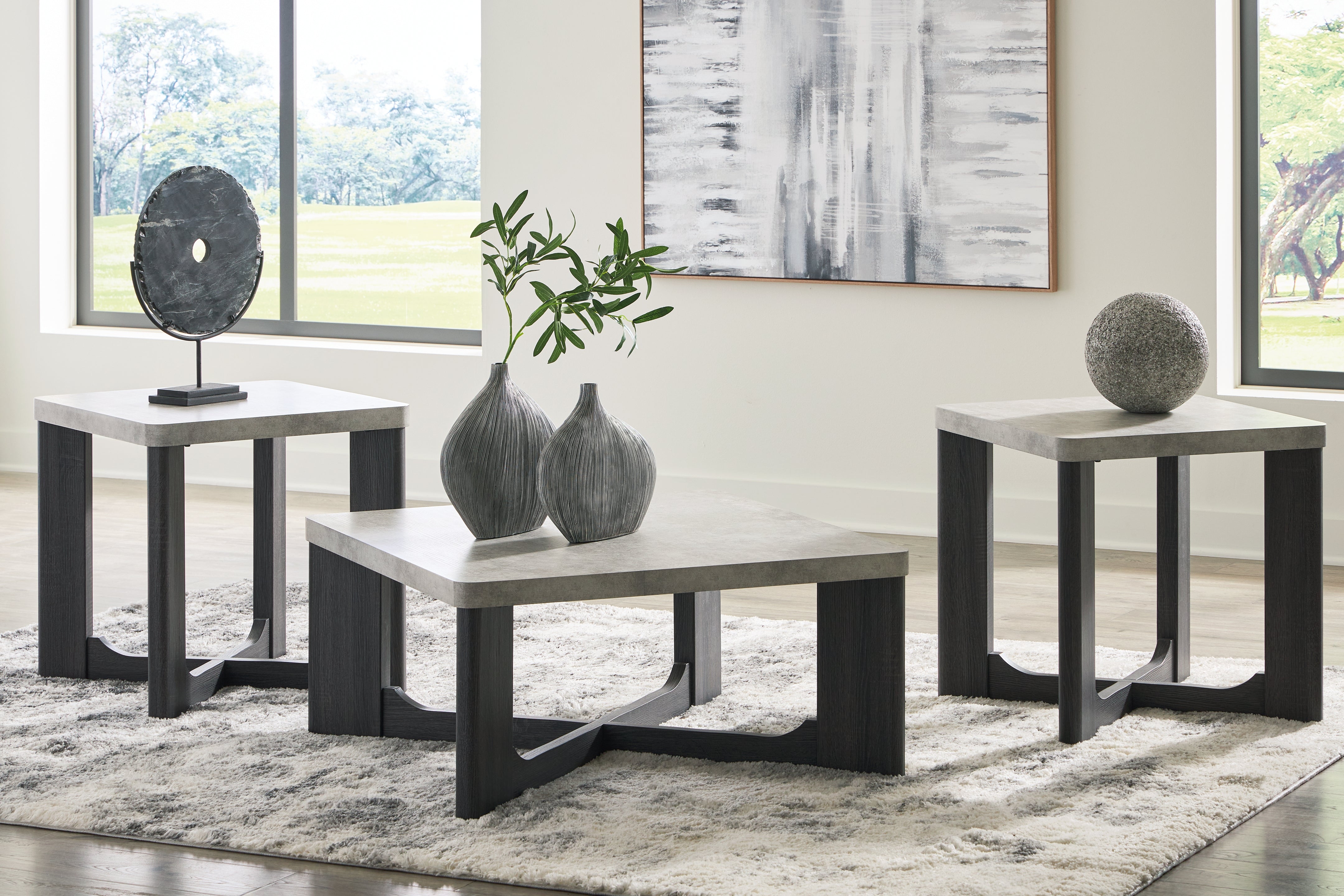 Warmstead Furniture - Ashley Furniture - Sharstorm Table (Set of 3) - Occasional Table Set (3/CN) / Two-tone Gray - T251-13