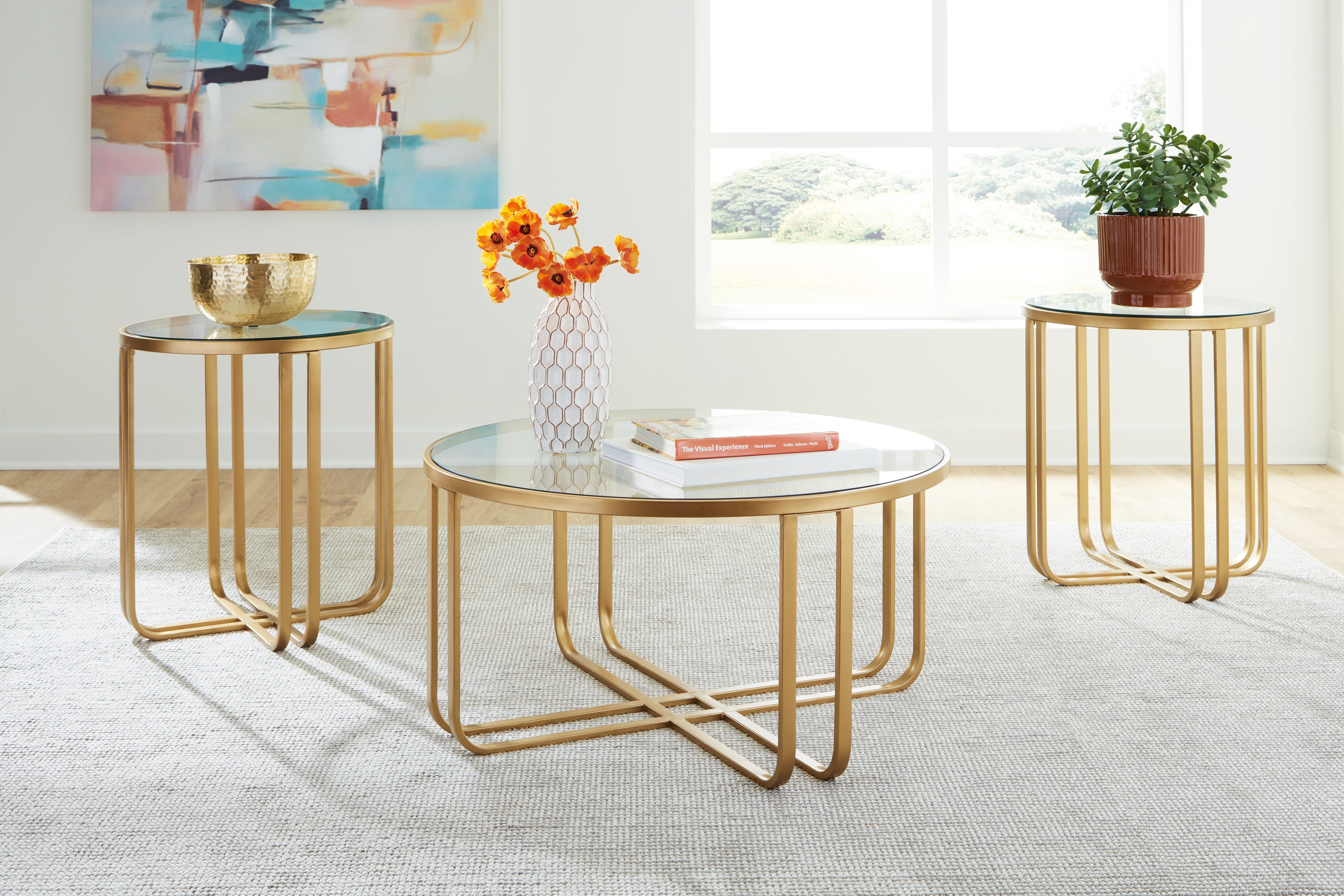 Warmstead Furniture - Ashley Furniture - Milloton Table (Set of 3) - Occasional Table Set (3/CN) / Gold - T398-13