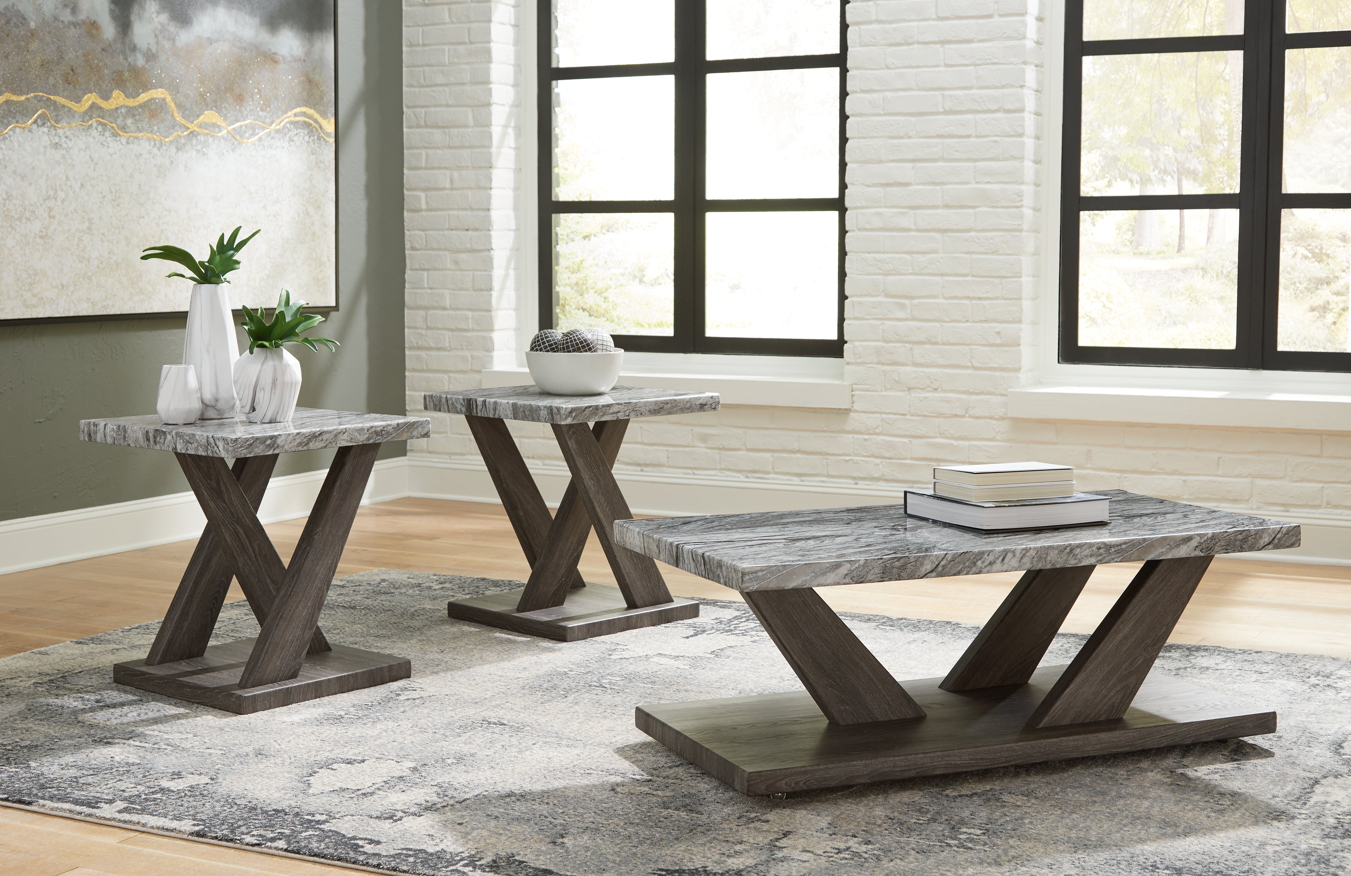 Warmstead Furniture - Ashley Furniture - Bensonale Table (Set of 3) - Occasional Table Set (3/CN) / Brown/Gray - T400-13