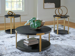 Warmstead Furniture - Ashley Furniture - Shylore Table (Set of 3) - Occasional Table Set (3/CN) / Black/Brass Finish - T410-13