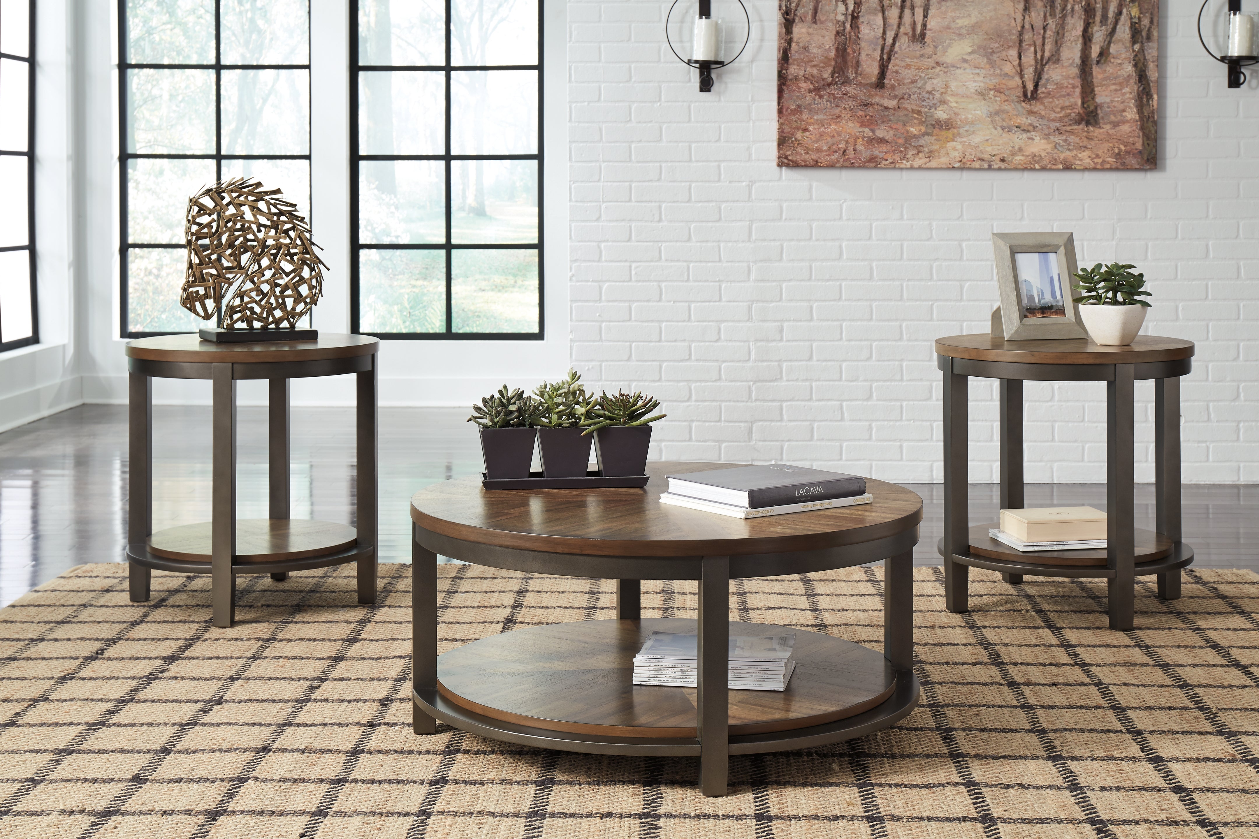 Warmstead Furniture - Ashley Furniture - Roybeck Table (Set of 3) - Occasional Table Set (3/CN) / Light Brown/Bronze - T411-13