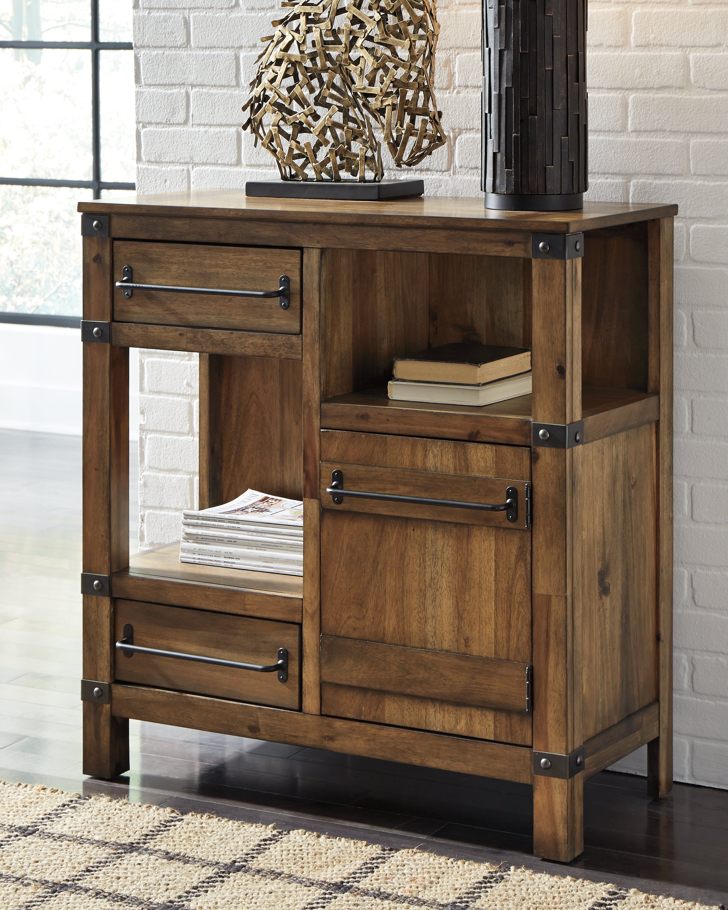 Warmstead Furniture - Ashley Furniture - Roybeck Accent Cabinet - Accent Cabinet / Light Brown/Bronze - T411-40