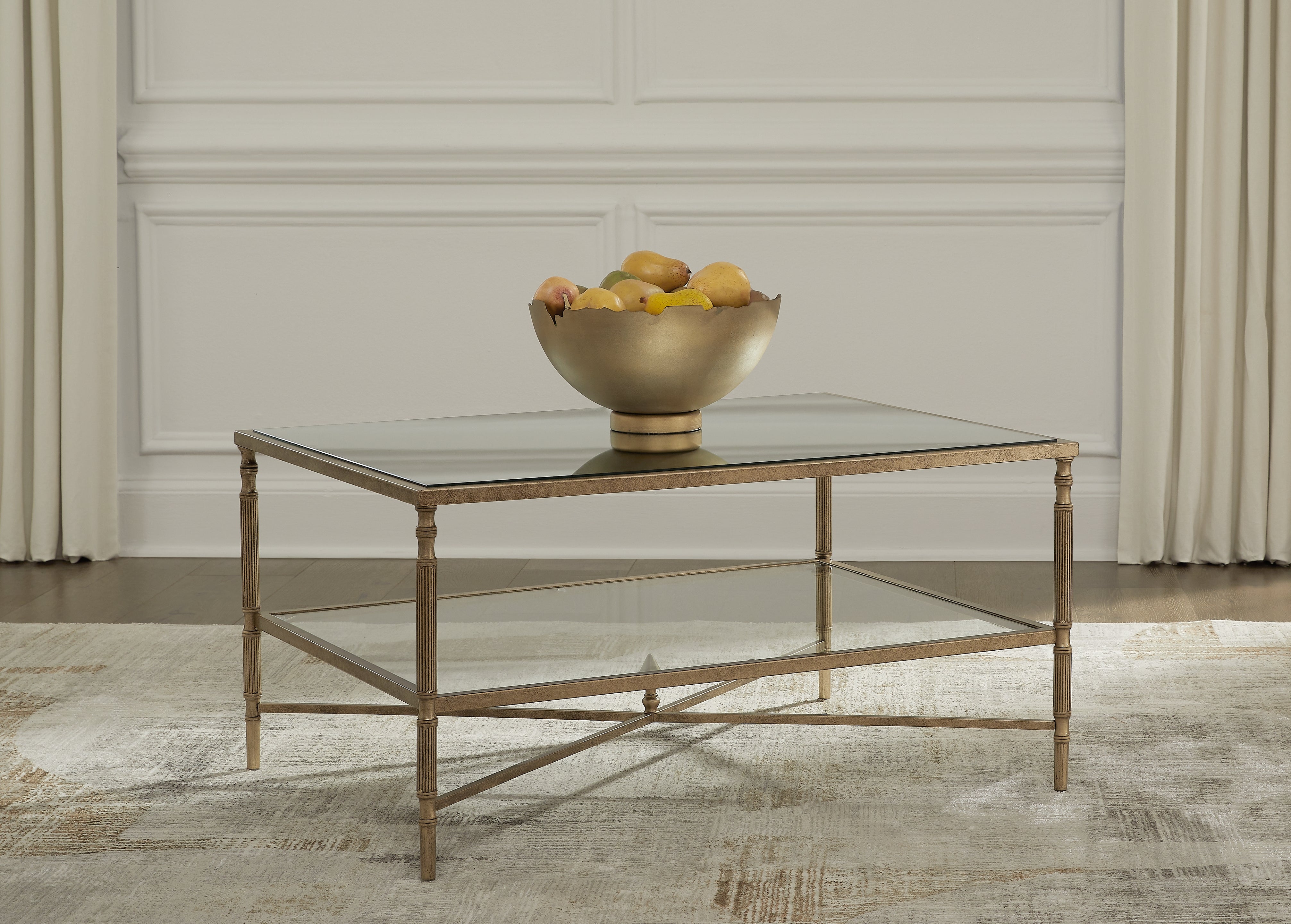 Warmstead Furniture - Ashley Furniture - Cloverty Coffee Table - Rectangular Cocktail Table / Aged Gold Finish - T440-1