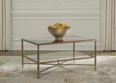 Warmstead Furniture - Ashley Furniture - Cloverty Coffee Table - Rectangular Cocktail Table / Aged Gold Finish - T440-1