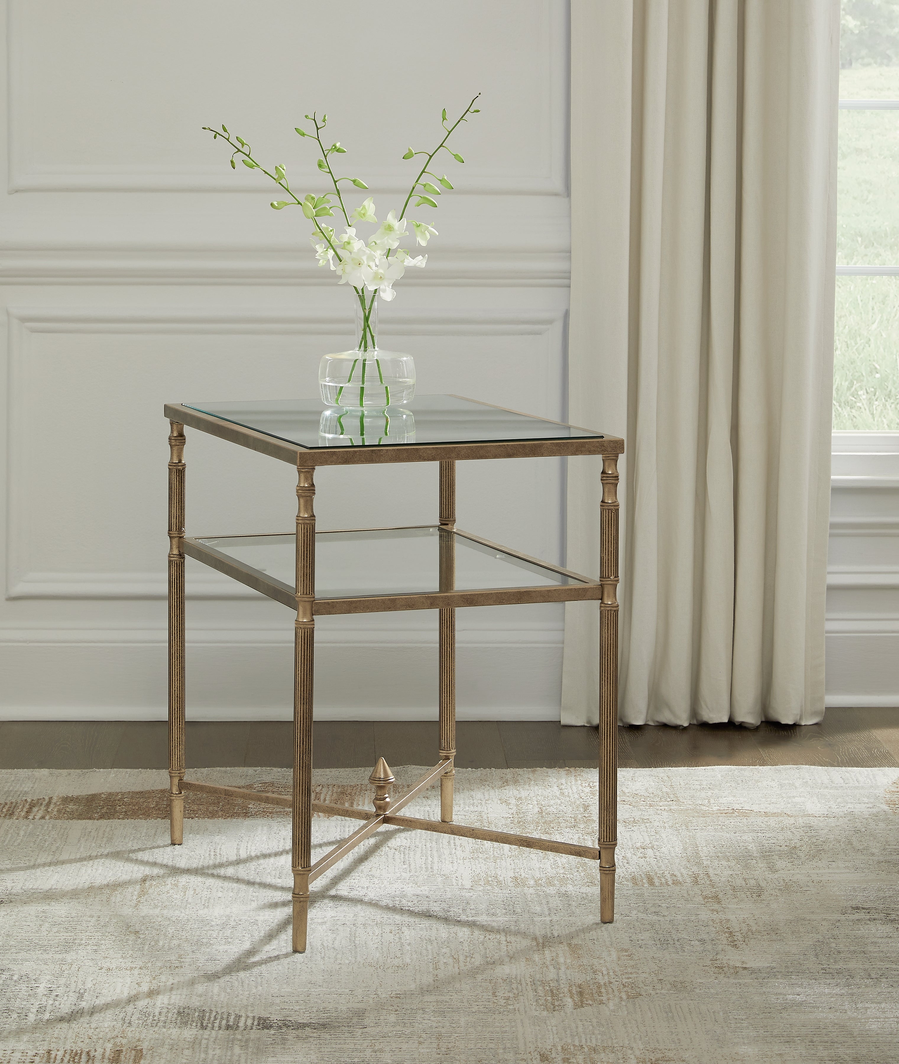 Warmstead Furniture - Ashley Furniture - Cloverty End Table - Rectangular End Table / Aged Gold Finish - T440-3