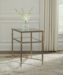 Warmstead Furniture - Ashley Furniture - Cloverty End Table - Rectangular End Table / Aged Gold Finish - T440-3