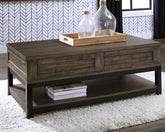 Warmstead Furniture - Ashley Furniture - Johurst Coffee Table with Lift Top - LIFT TOP COCKTAIL TABLE / Grayish Brown - T444-9