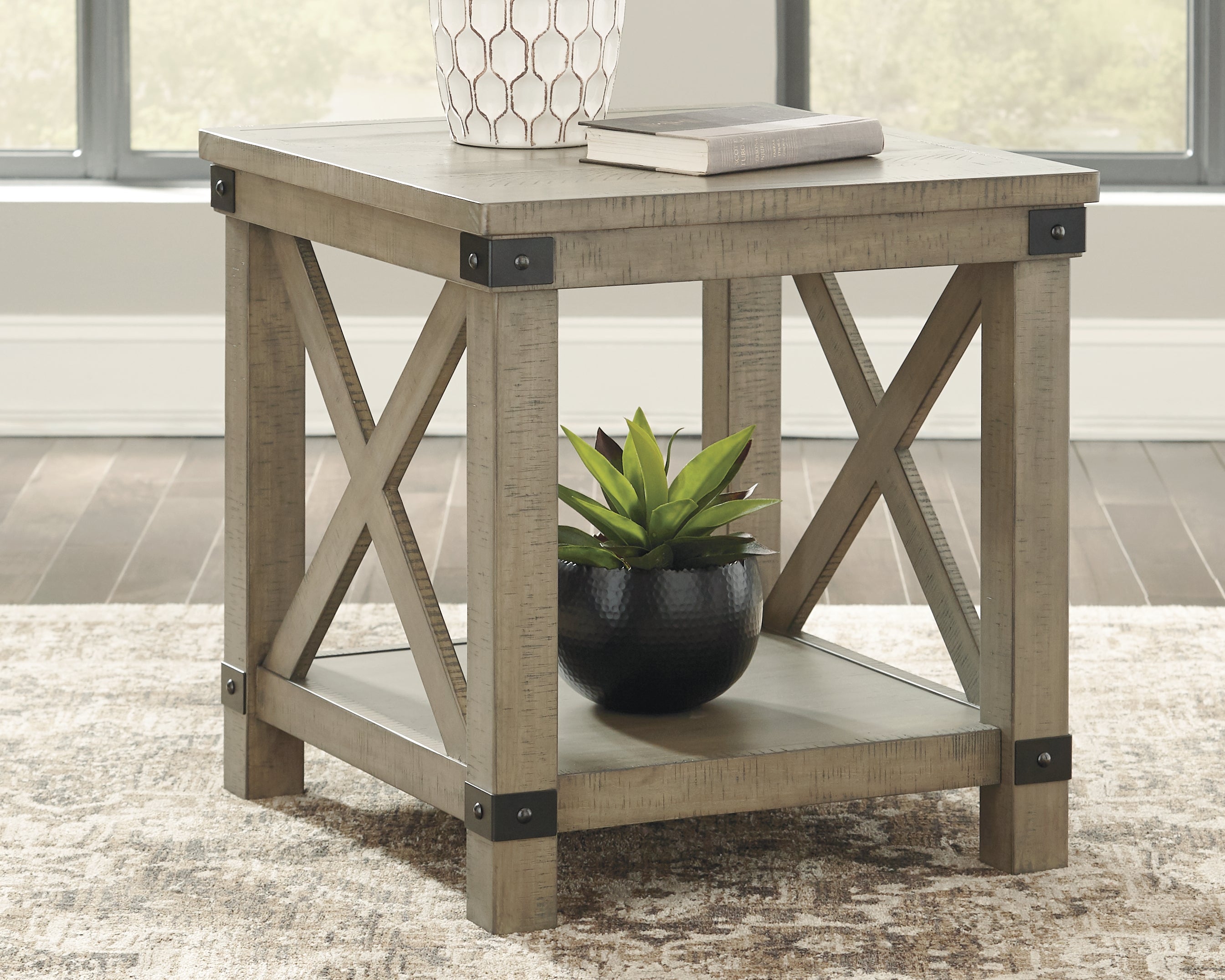Warmstead Furniture - Ashley Furniture - Aldwin End Table - Rectangular End Table / Gray - T457-3
