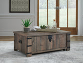 Warmstead Furniture - Ashley Furniture - Hollum Lift-Top Coffee Table - Lift Top Cocktail Table / Rustic Brown - T466-9