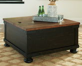 Warmstead Furniture - Ashley Furniture - Valebeck Coffee Table with Lift Top - Lift Top Cocktail Table / Black/Brown - T468-00