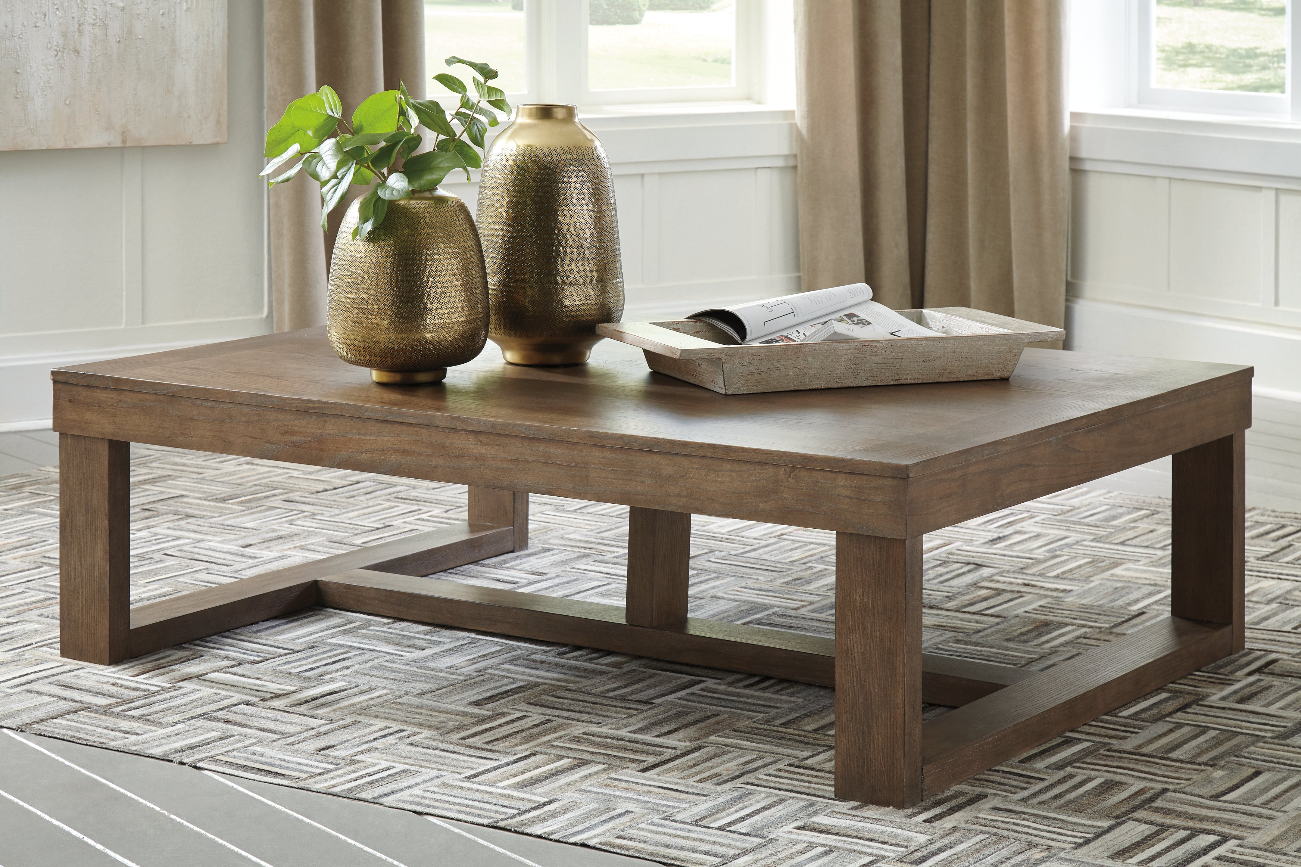 Warmstead Furniture - Ashley Furniture - Cariton Coffee Table - Rectangular Cocktail Table / Gray - T471-1