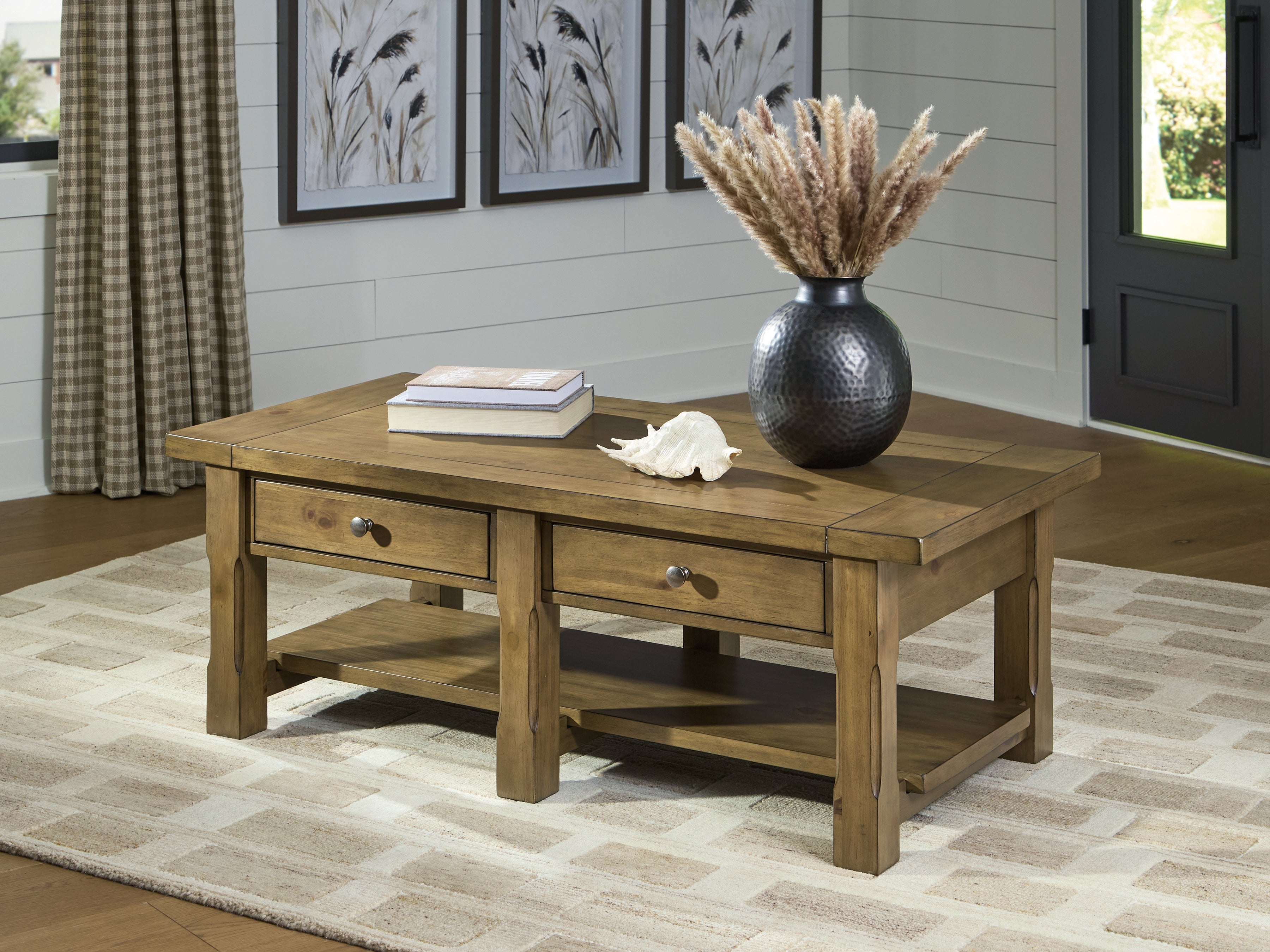 Warmstead Furniture - Ashley Furniture - Vandenmore Coffee Table - Rectangular Cocktail Table / Medium Brown - T539-1
