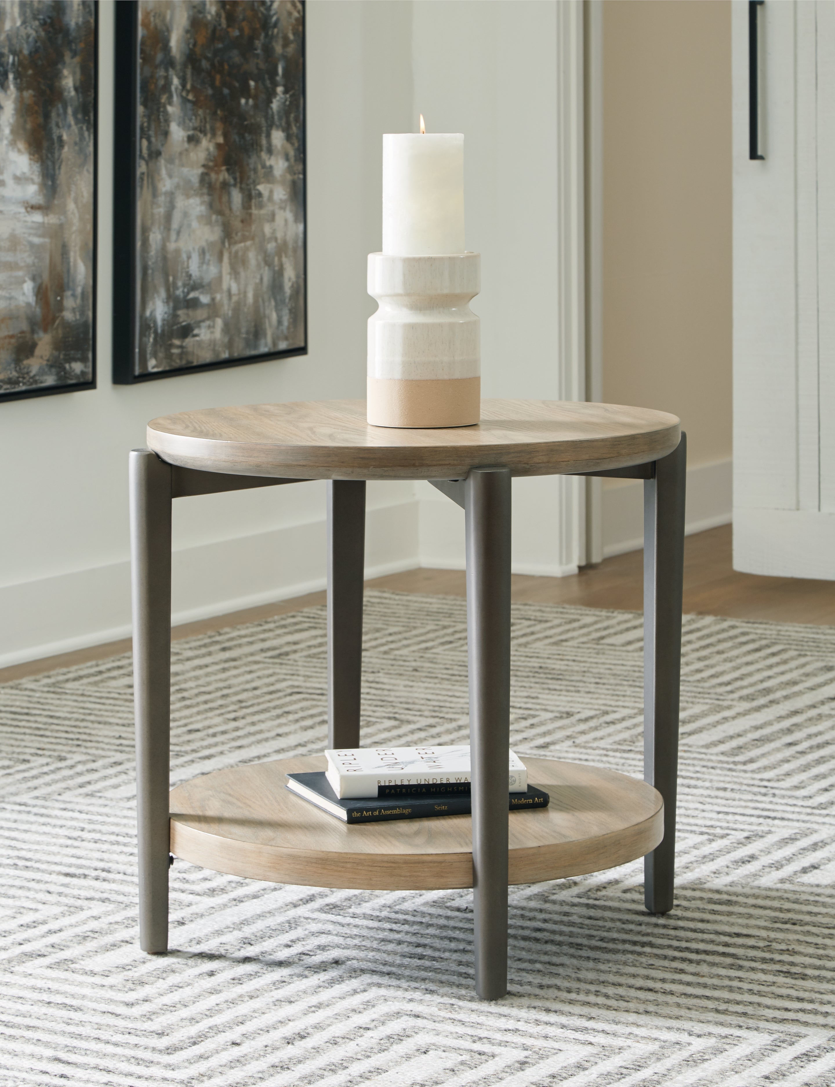 Warmstead Furniture - Ashley Furniture - Dyonton End Table - Round End Table / Light Grayish Brown - T574-6