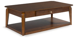 Warmstead Furniture - Ashley Furniture - Trenmour Coffee Table - Rectangular Cocktail Table / Medium Brown - T596-1