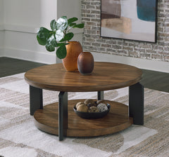 Warmstead Furniture - Ashley Furniture - Kraeburn Coffee Table - Round Cocktail Table / Brown/Black - T624-8