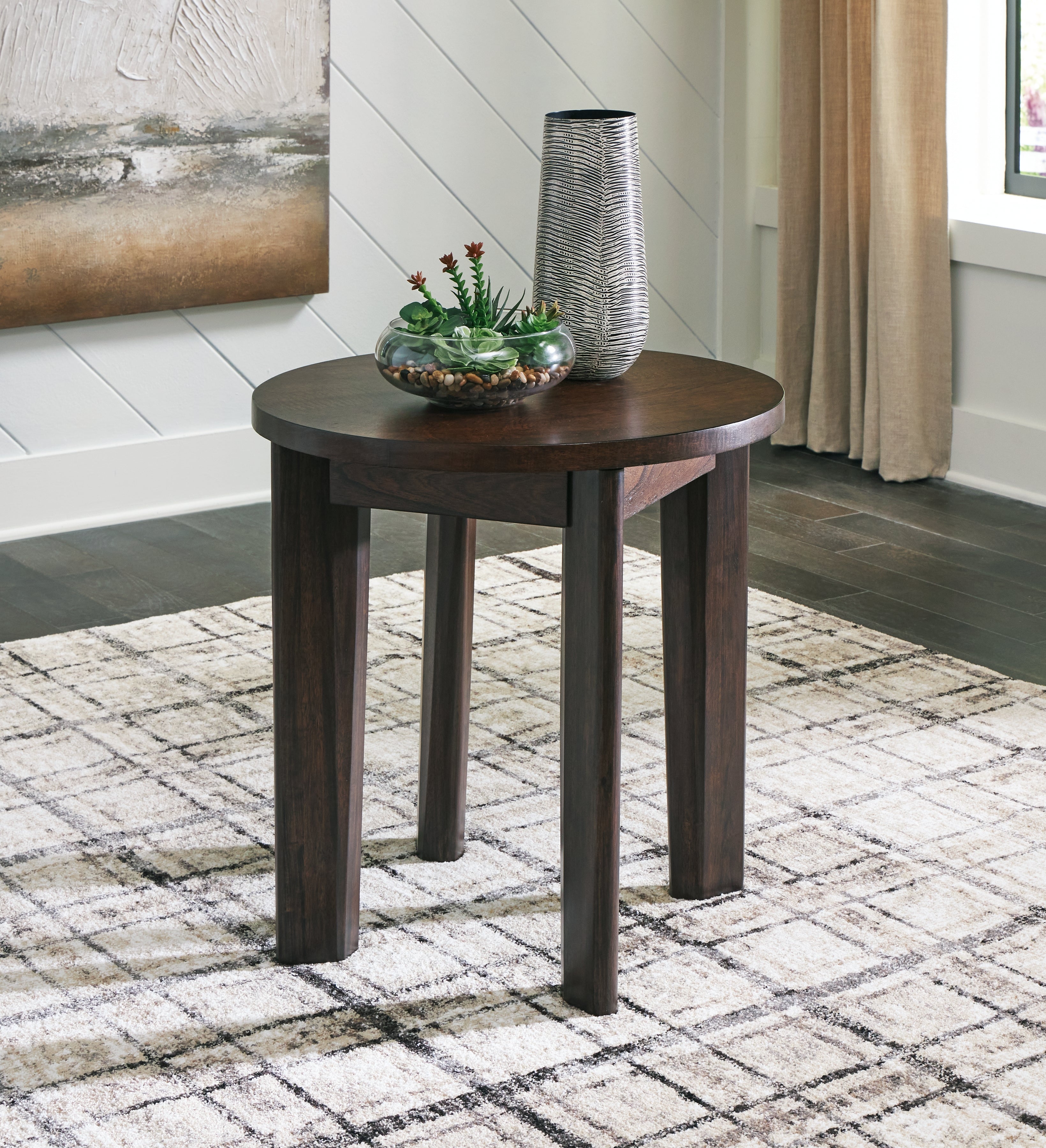 Warmstead Furniture - Ashley Furniture - Korestone 2 End Table - Round End Table / Dark Brown - T657-6