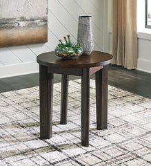 Warmstead Furniture - Ashley Furniture - Korestone 2 End Table - Round End Table / Dark Brown - T657-6