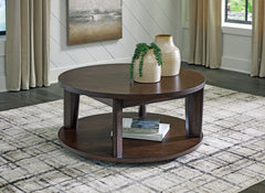 Warmstead Furniture - Ashley Furniture - Korestone 2 Coffee Table - Round Cocktail Table / Dark Brown - T657-8