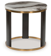 Warmstead Furniture - Ashley Furniture - Jazmore End Table - Round End Table / Brown/Brass Finish - T671-6