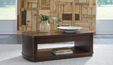 Warmstead Furniture - Ashley Furniture - Korestone Lift-Top Coffee Table - Lift Top Cocktail Table / Dark Brown - T679-9