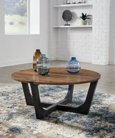 Warmstead Furniture - Ashley Furniture - Hanneforth Coffee Table - Round Cocktail Table / Brown/Black - T726-8