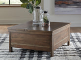 Warmstead Furniture - Ashley Furniture - Moriville Lift-Top Coffee Table - Lift Top Cocktail Table / Grayish Brown - T731-9