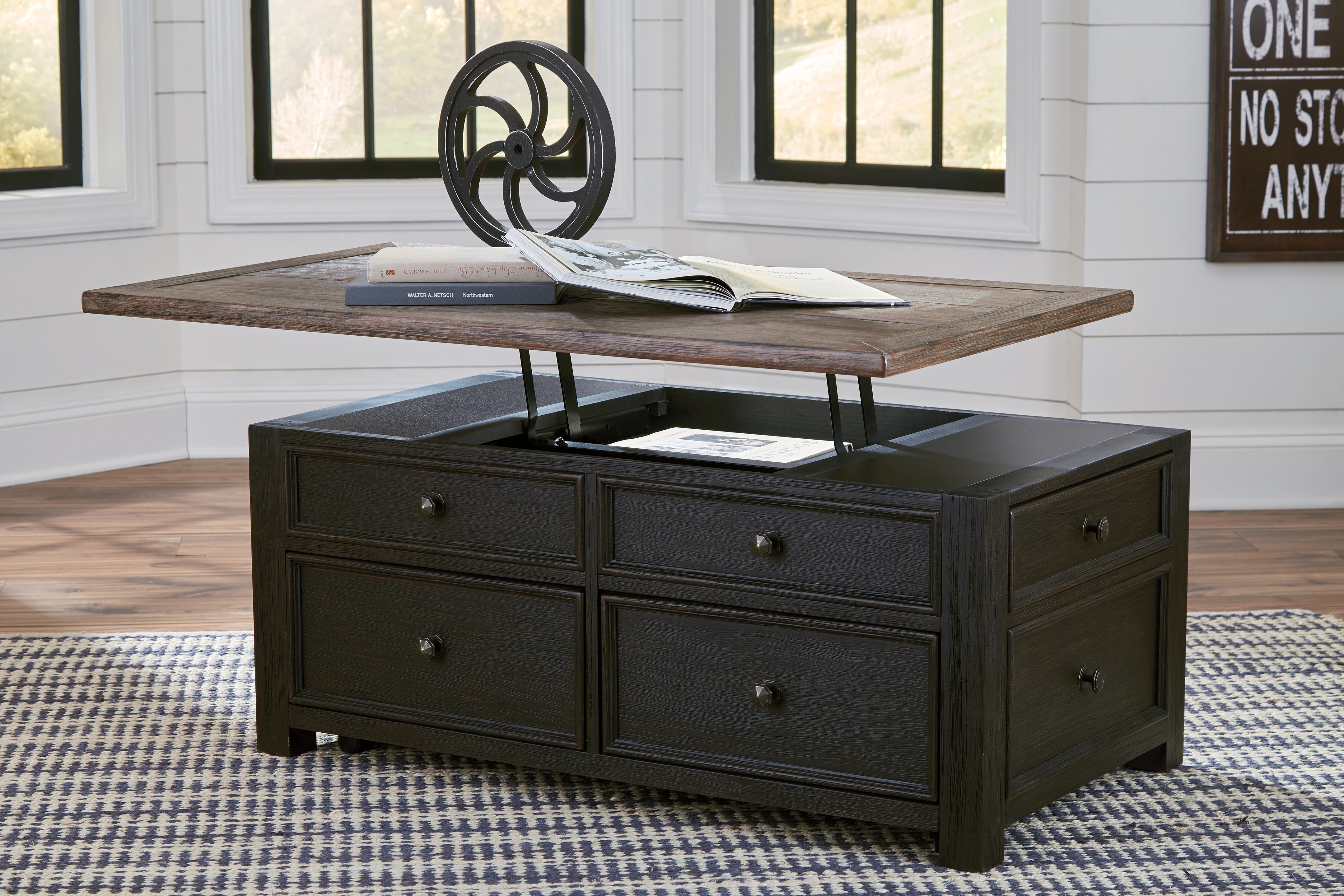 Warmstead Furniture - Ashley Furniture - Tyler Creek Coffee Table with Lift Top - Lift Top Cocktail Table / Grayish Brown/Black - T736-20