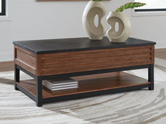 Warmstead Furniture - Ashley Furniture - Kallari Lift-Top Coffee Table - Lift Top Cocktail Table / Warm Brown/Black - T737-9