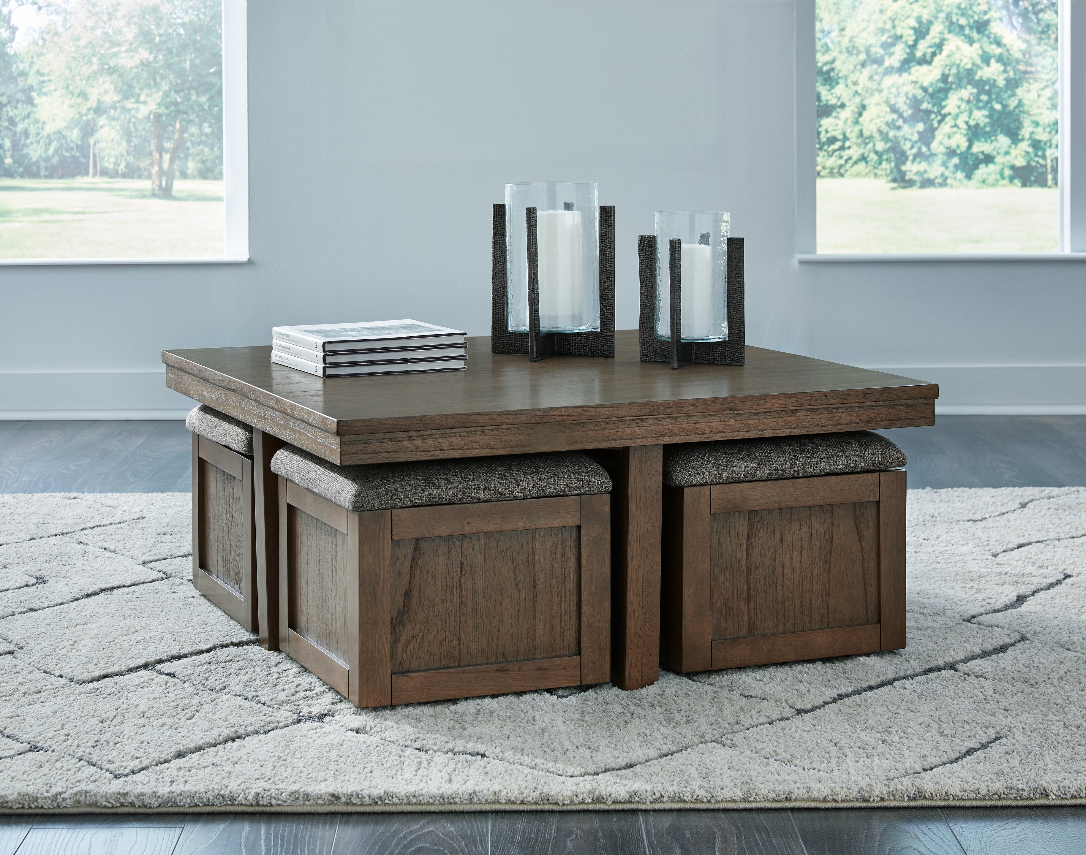 Warmstead Furniture - Ashley Furniture - Boardernest Coffee Table with 4 Stools - Cocktail TBL w/4 Stools (5/CN) / Brown - T738-20