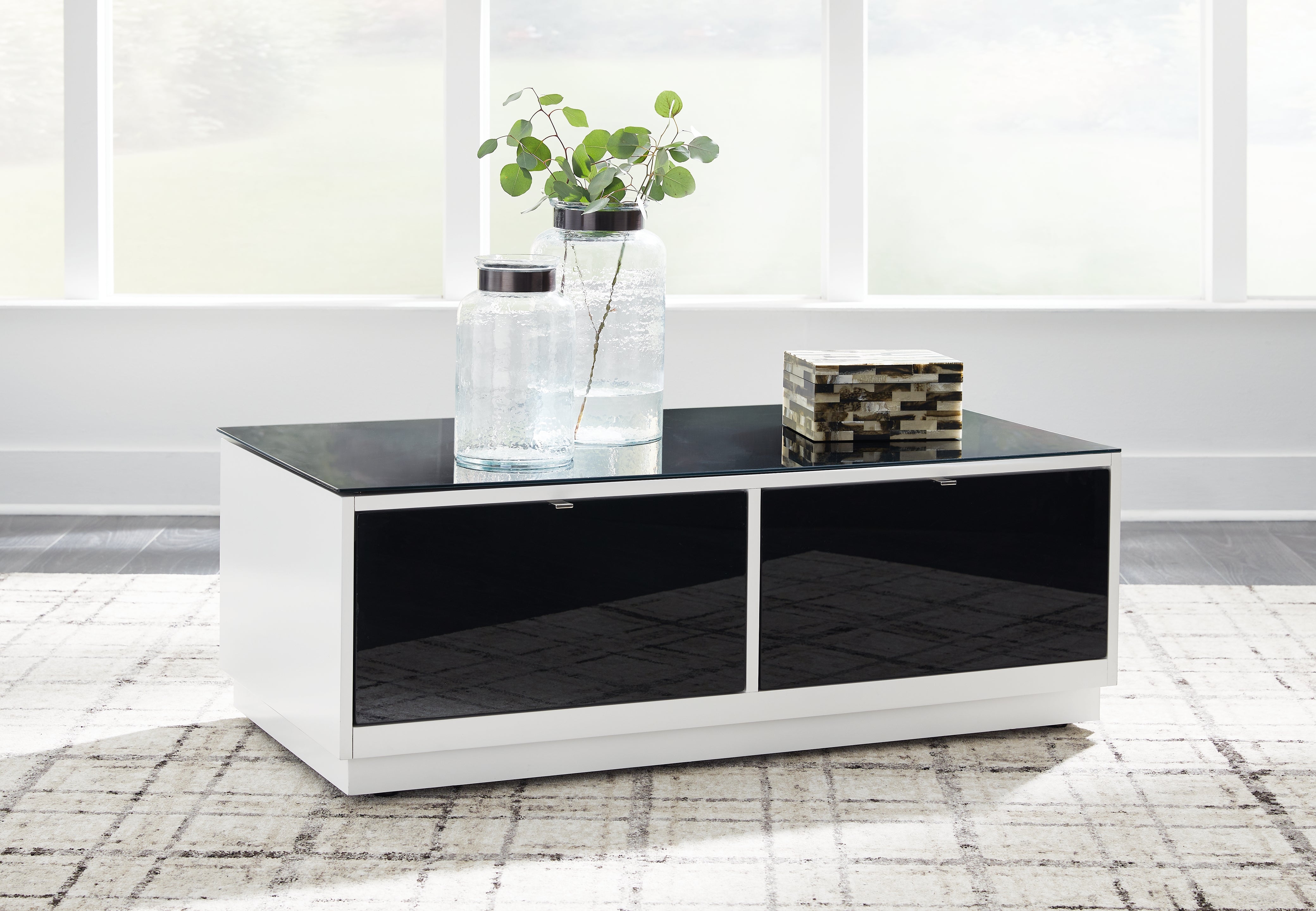 Warmstead Furniture - Ashley Furniture - Gardoni Coffee Table - Rectangular Cocktail Table / White/Black - T756-1