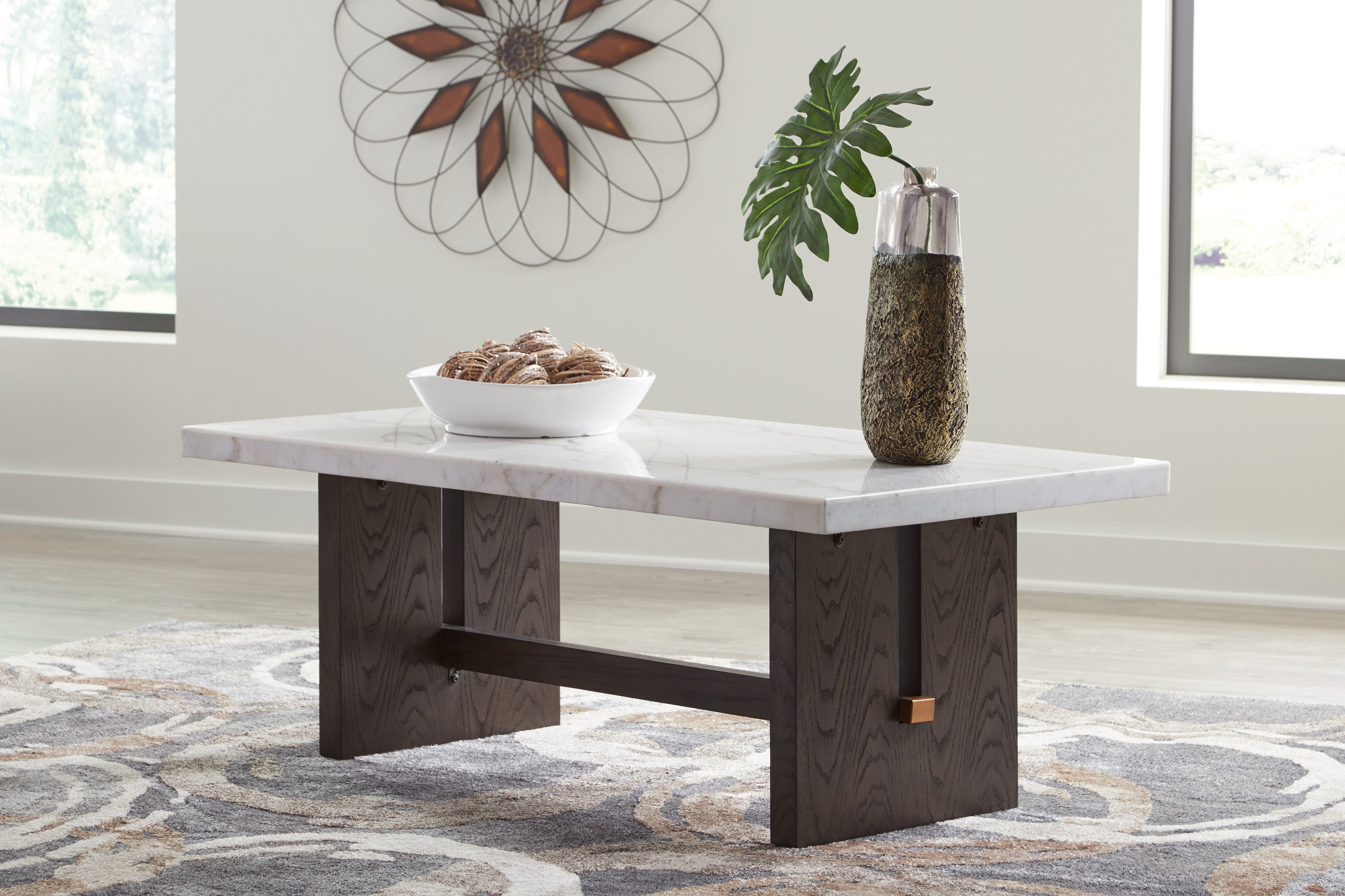Warmstead Furniture - Ashley Furniture - Burkhaus Coffee Table - Rectangular Cocktail Table / White/Dark Brown - T779-1