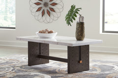Warmstead Furniture - Ashley Furniture - Burkhaus Coffee Table - Rectangular Cocktail Table / White/Dark Brown - T779-1