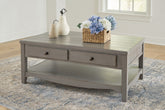 Warmstead Furniture - Ashley Furniture - Charina Coffee Table - Rectangular Cocktail Table / Antique Gray - T784-1