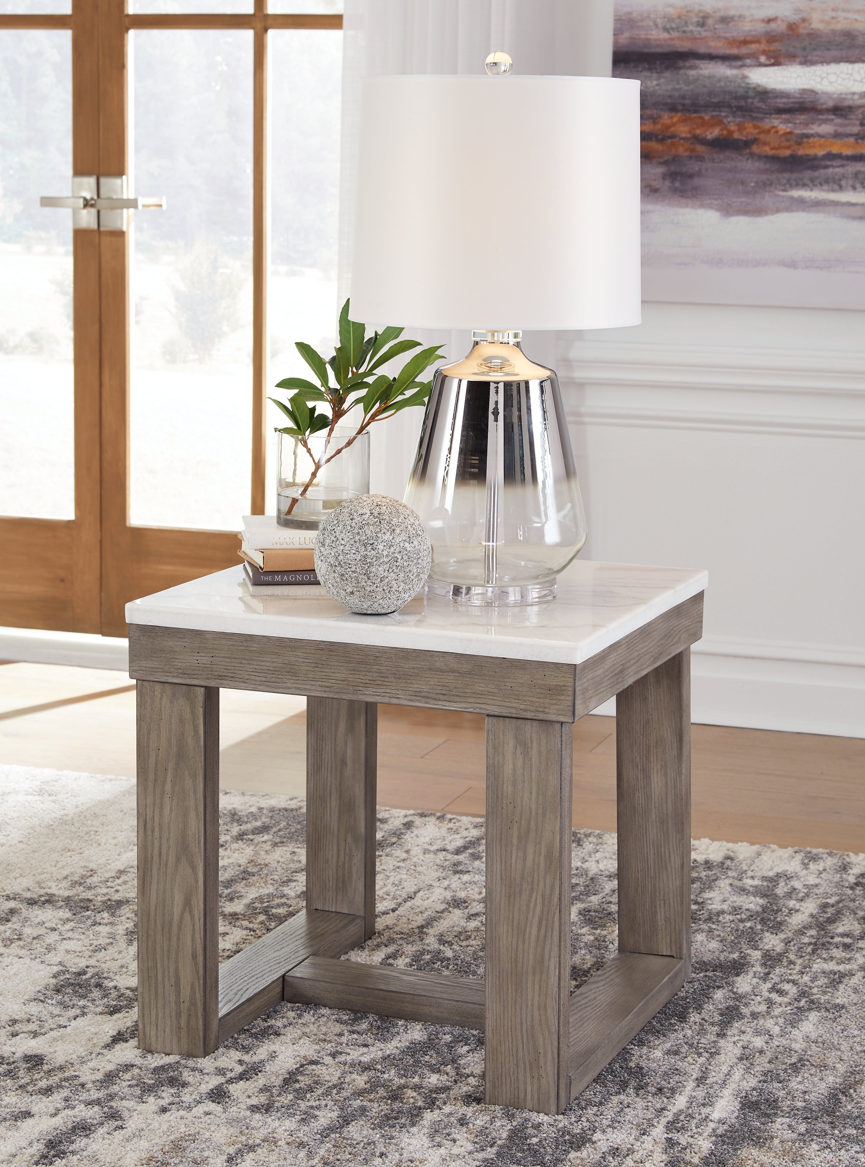 Warmstead Furniture - Ashley Furniture - Loyaska End Table - Rectangular End Table / Grayish Brown/White - T854-3