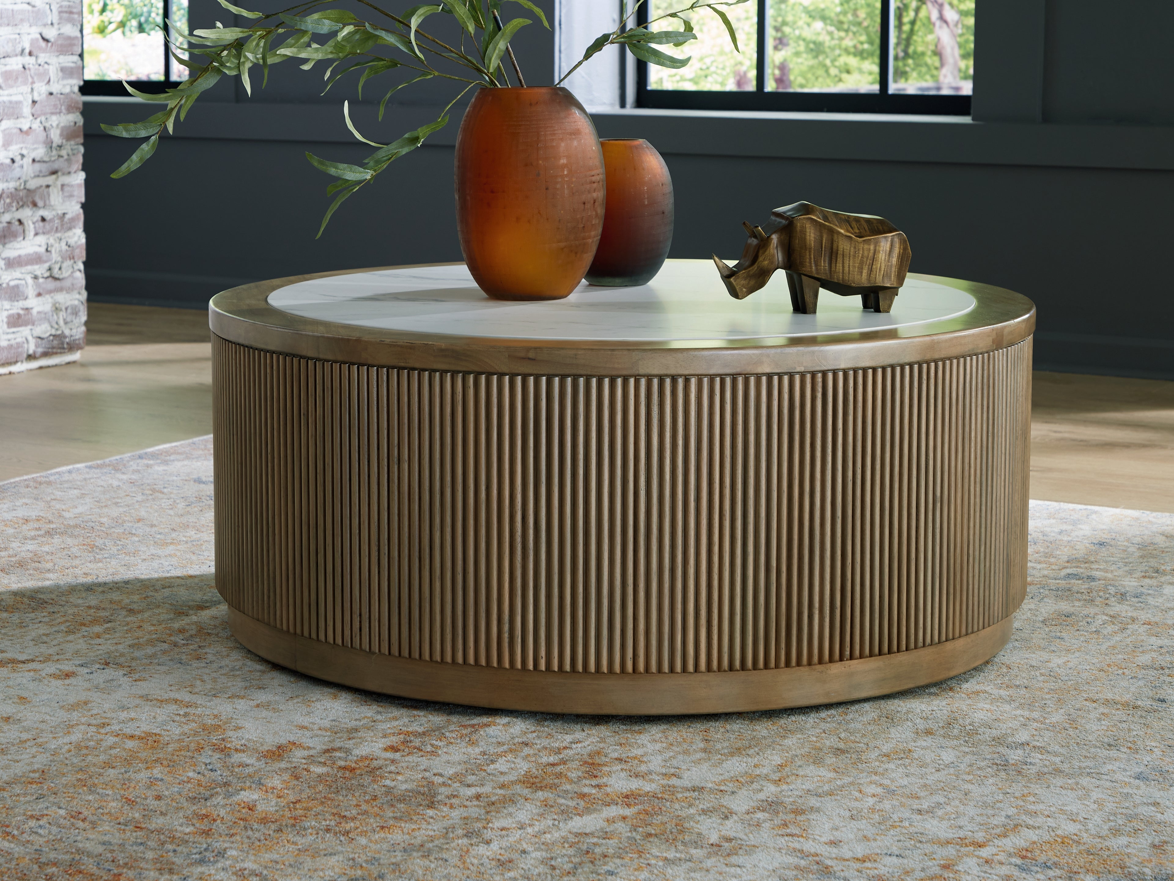 Warmstead Furniture - Ashley Furniture - Camdill Coffee Table - Round Cocktail Table / Light Brown/White - T808-8